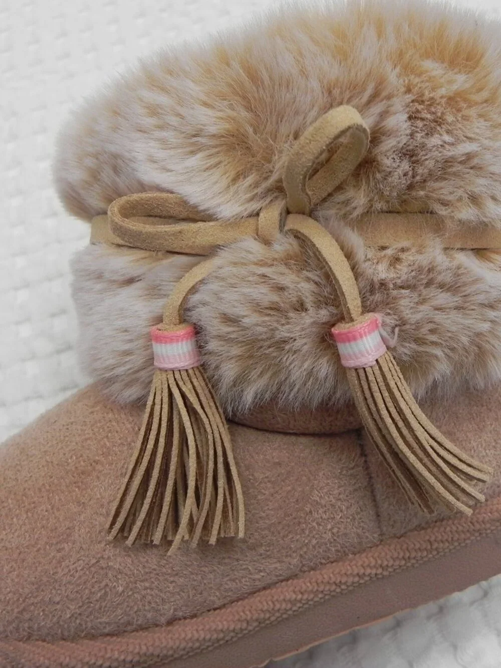 First Steps Faux Fur Tan Winter Bootie Girls Toddler Size 6